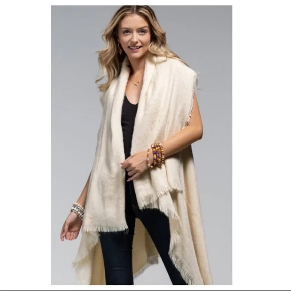 Fringe Faux Fur Vest Cascading Vest Shrug Poncho Duster Womens One Size … - Picture 3 of 7